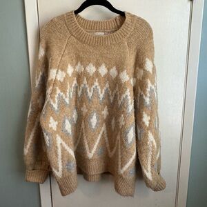 A new day women’s tan, beige, white and grey chunky sweater size Large